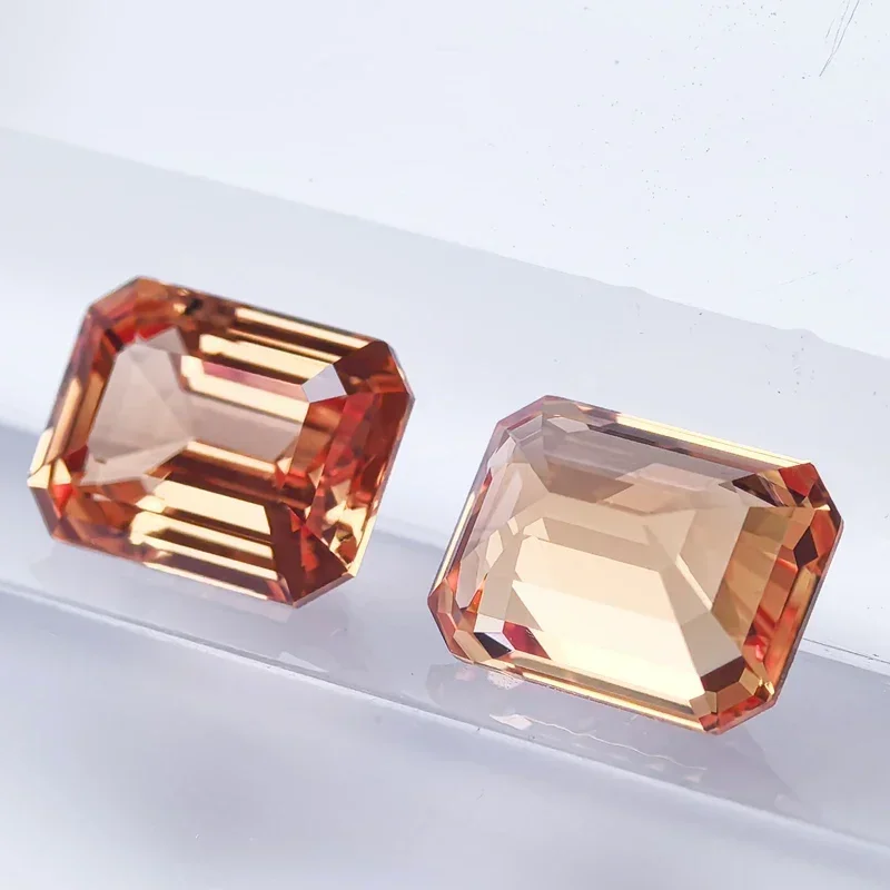 Lab Grown Sapphire Emerald Cut Sunset Orange Color Gemstone For Charms DIY Ring Earrings Materials Selectable AGL Certificate