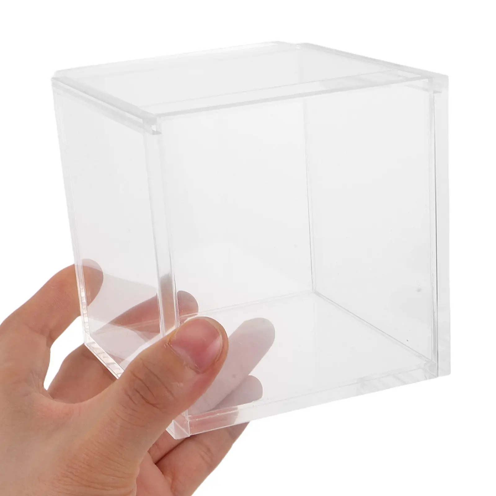 

Acrylic Jewelry Organizer Box 3.54 Inch Transparent Square Storage Cube for Rings Earrings Small Desktop Display Case Dust Proof