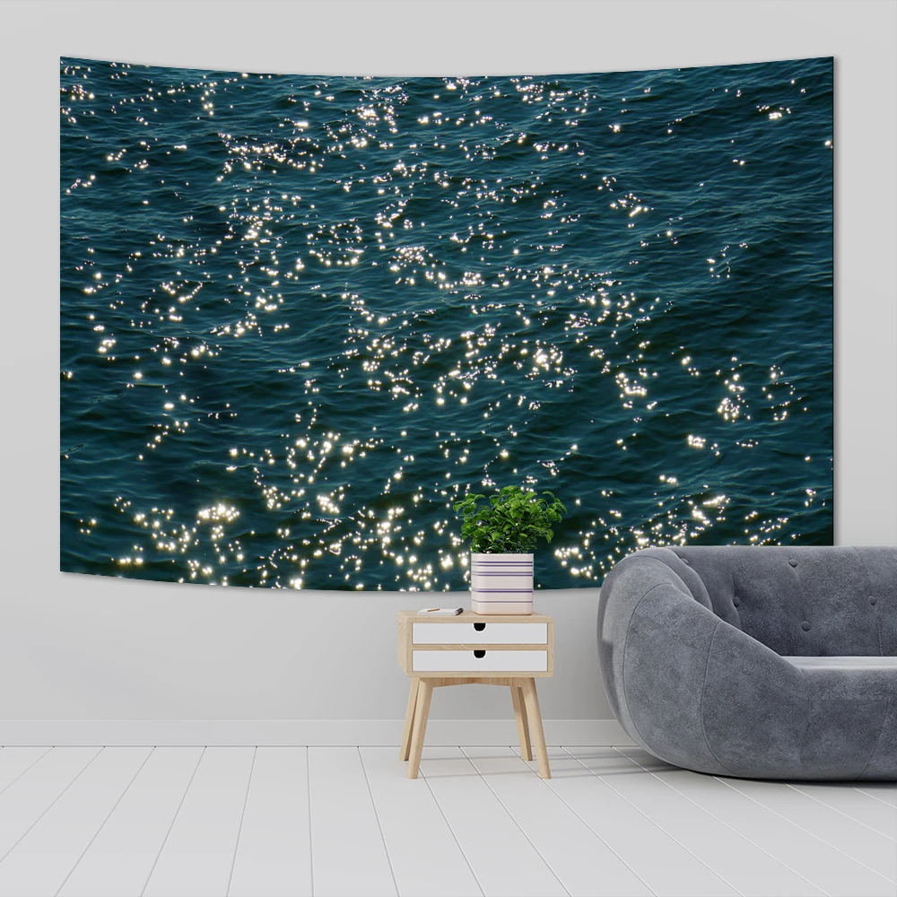 Sparkling sea tapestry landscape wall hanging cloth bedroom wall decoration room decoration outdoor picnic mat bohemian decor