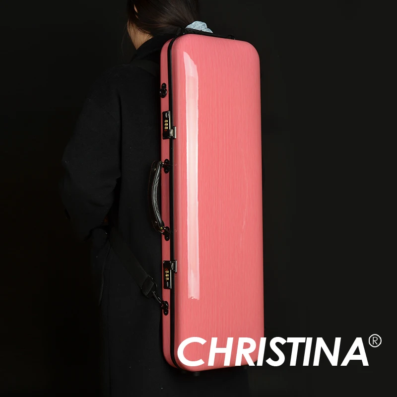 CHRISTINA Violin Case 4/4 Size Pink Rectangular Waterproof Hybrid Carbon Fiber Code Lock Accessories Bag Double Shoulder VB88