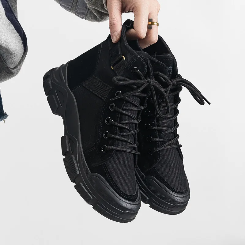 Boots Women 2026 Student Versatile Short Tube High Top Short Boots Canvas Shoes Platform Shoes Ladies Fashion Motorcycle Boots