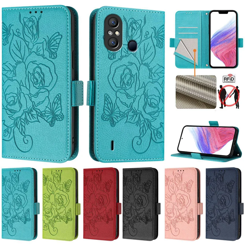 Fashion Rose Flower Wallet Card Slot Flip Leather Case For Itel A05S A23 Pro A17 A27 A58 A49 A60 A60S A70 Book Stand Cover