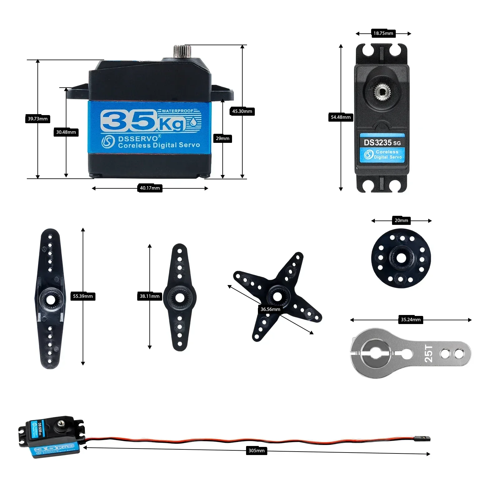 35KG Coreless Digital Servo for 1/8, 1/10 Scale Trucks & Boats | Stainless Steel Gear, Waterproof IP66 | 180°/270° Rotation