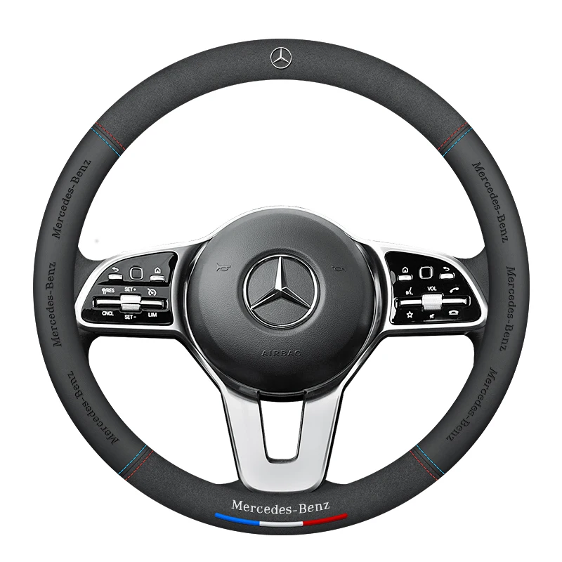 Car Suede 3D Coining Logo Antislip Steering Wheel Cover For Mercedes-Benz A C E S V Class GLA GLC GLK Vito Sprinter SL SLK Viano