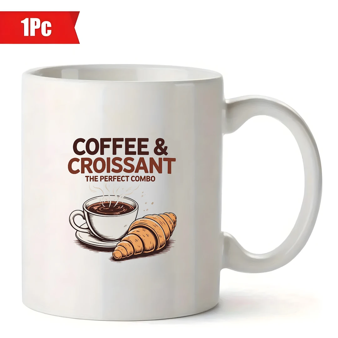 Tazza da caffè e croissant dipinta a mano da 11 once Tazza da colazione essenziale di Natale, regalo perfetto per la famiglia e l'ufficio