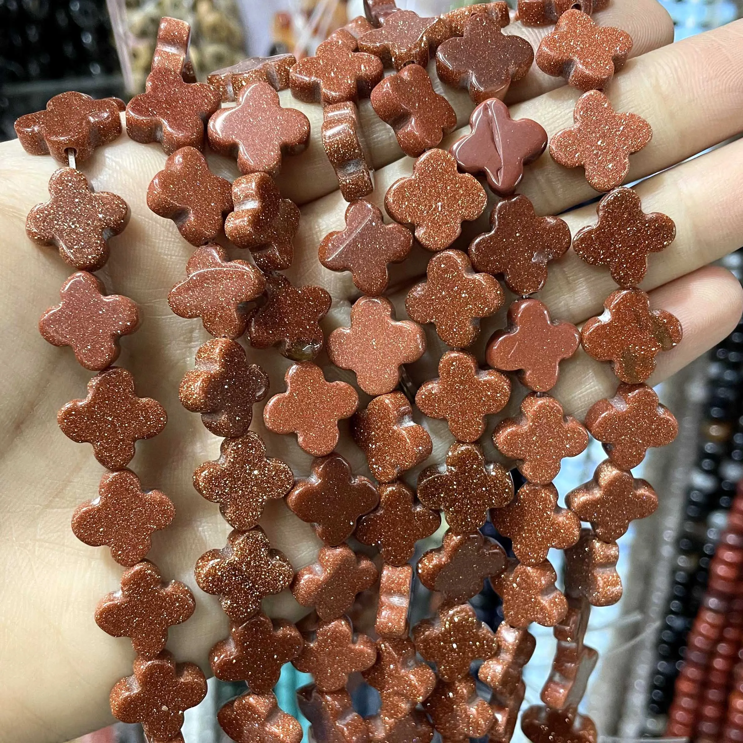 14MM Clover Shape Natural Stone Agates Quartzs Jaspers Spacer Loose Beads For Jewelry Making DIY Bracelet Necklace Accessories