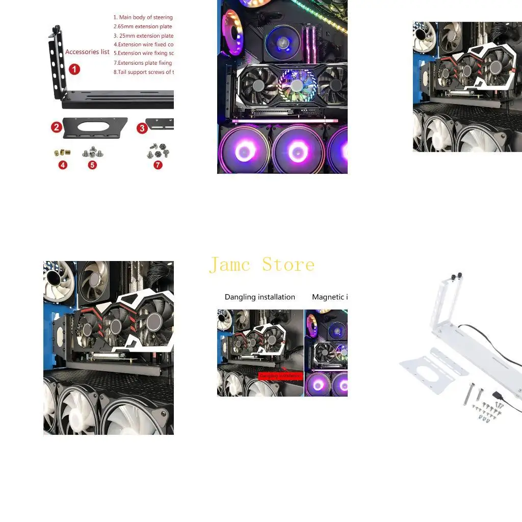 LX0B Vertically GPU Bracket Graphics Vertical Installation Holder 12V RGB 4Pin LED