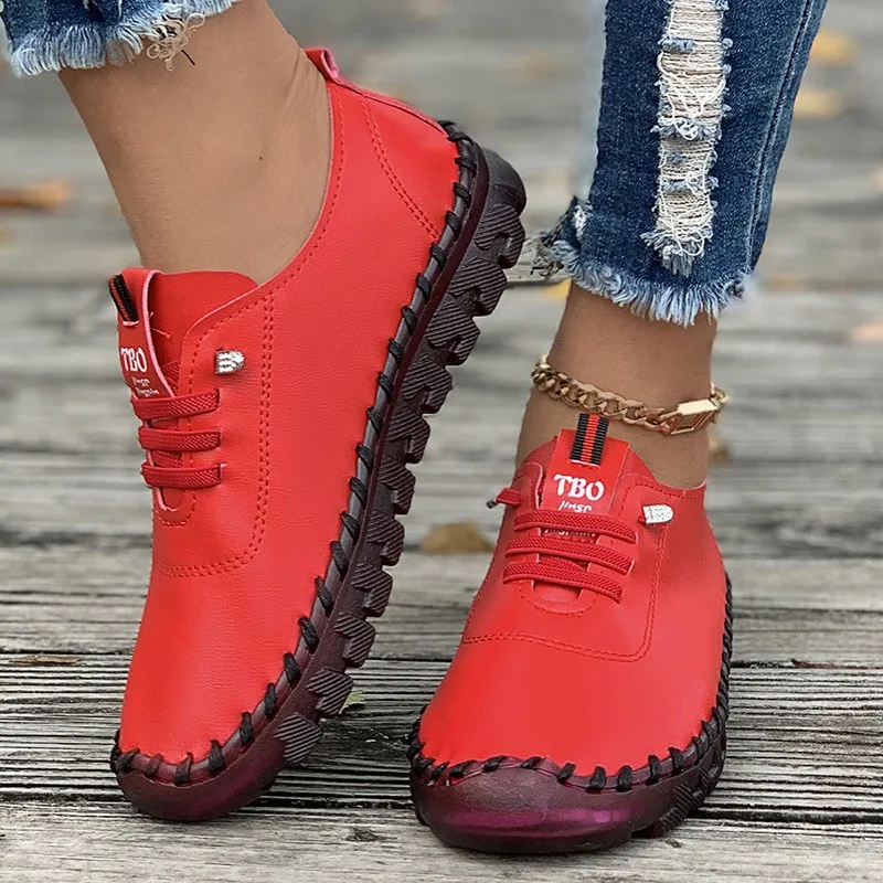 Sneakers Damesschoenen Loafers Strikken Lederen Platte Nieuwe Lente 2023 Casual Comfortabele Moeder Schoen Mujer Zapatos Chaussure Femme