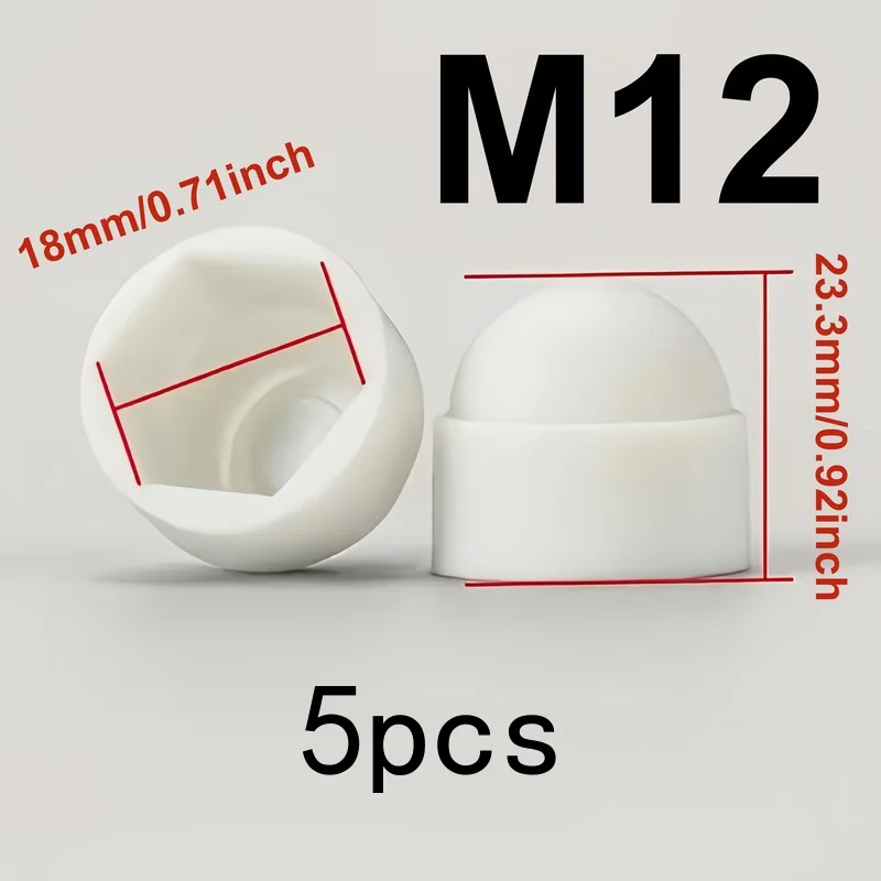 5Pcs White M12 Nut Caps, Waterproof, for Mining Machinery