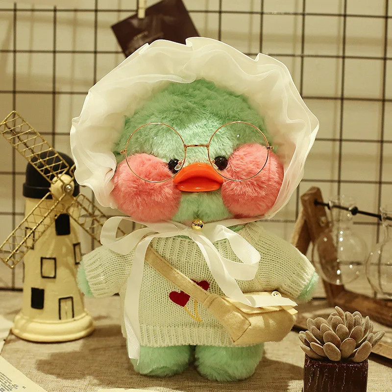 Lalafanfan 30cm Cute Green Duck Plush Toy with Kawaii Small Clothes Soft Stuffed Animal Doll Birthday Gift for Girls Children