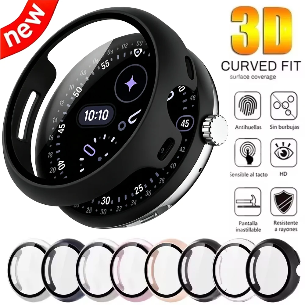 PC-Gehäuse+Schutzfolie für Google Pixel Watch 5/4 45mm 41mm Stoßfänger Halbrundes Anti-Kratz-Schutzcover+Bildschirmschutz-Zubehör