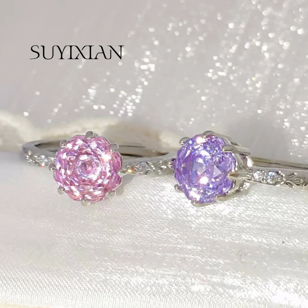 925 Sterling Silver Light Luxury Vintage Octagonal Millennium Rose Cut Zircon Ring Birthday Anniversary Gift Ladies Jewelry