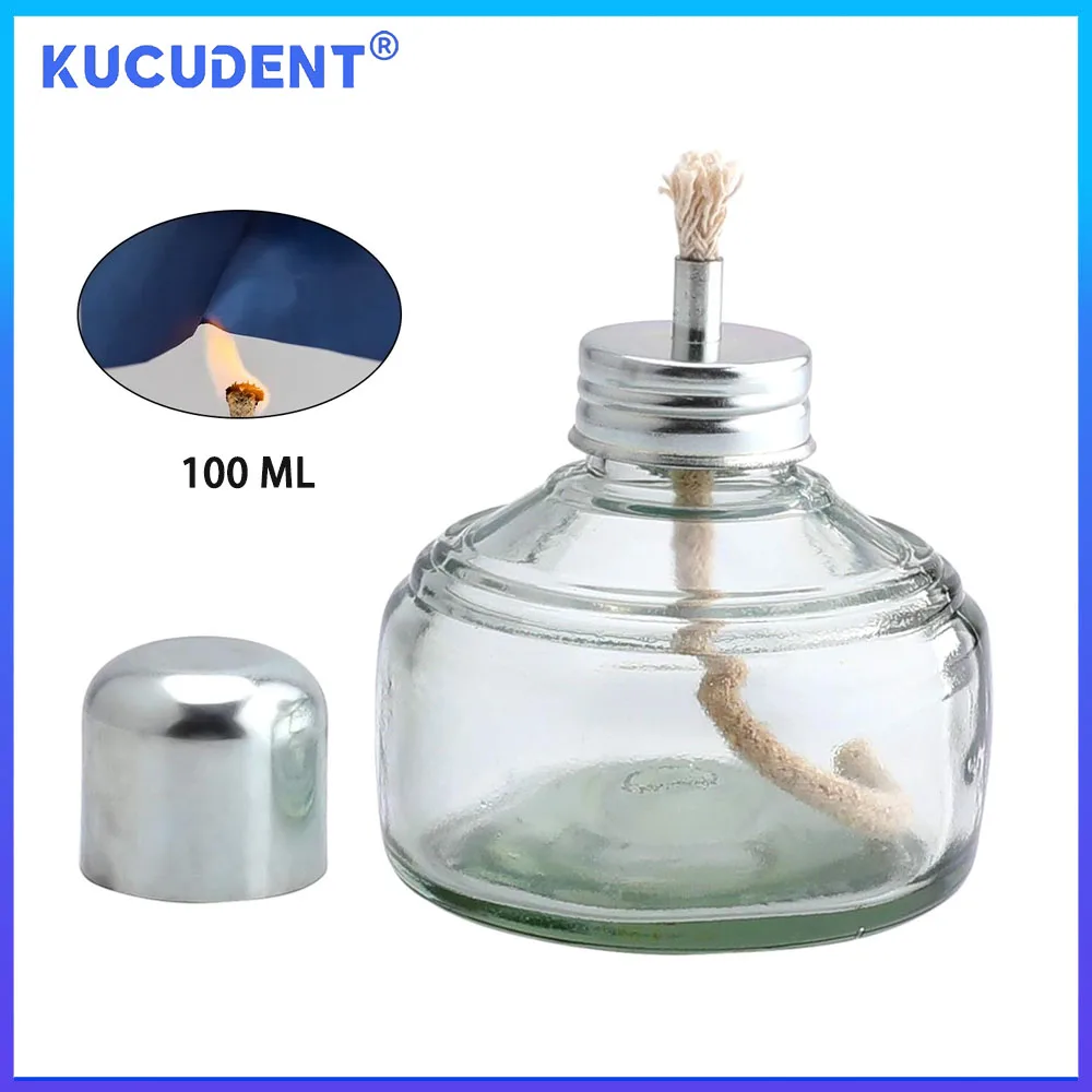 KUCUDENT Dental Alcohol Lamp Glass Alcohol Burner Lamp Dental Lab Equipment Heating Come with Metal Cap 100ml Dentist Lab Tool