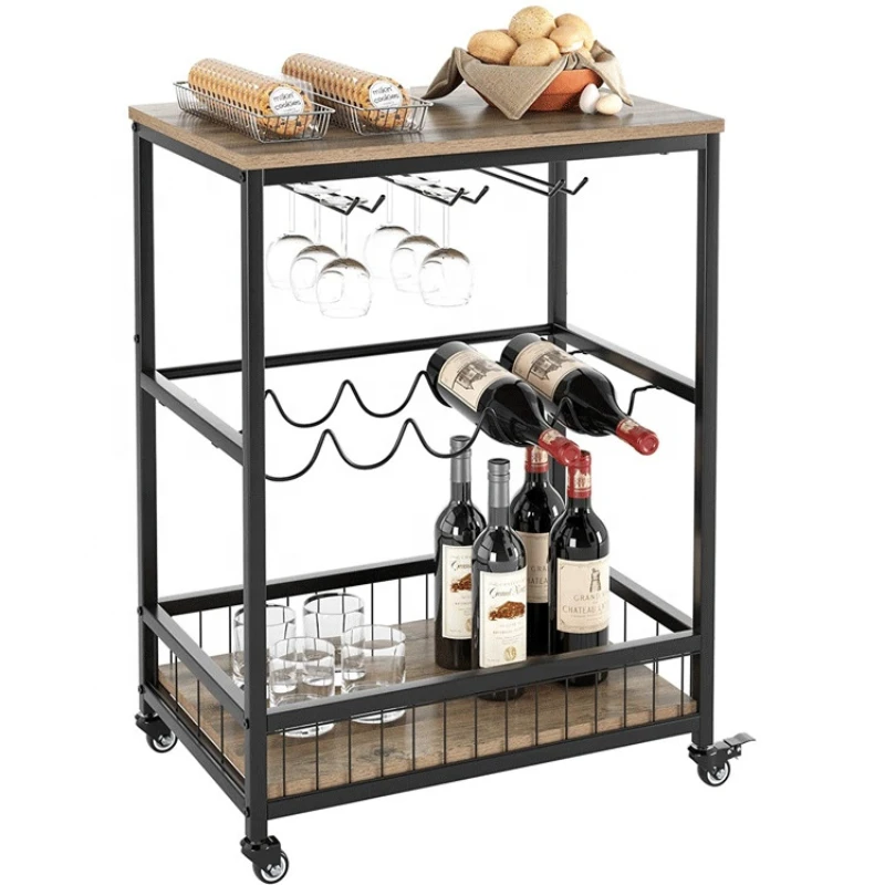 mobile Bar Cart for The Home Bar Serving Cart on Wheels with Wine Rack and Glass Holder Kitchen Living Room Storage Cart