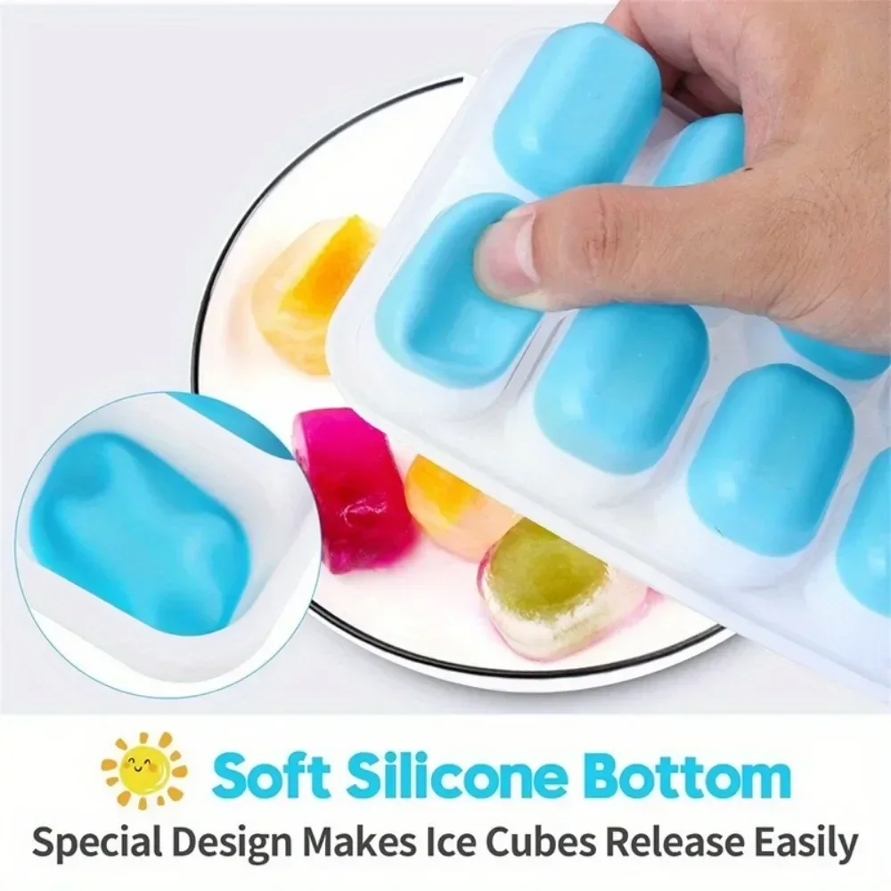 4PCS Ice Cube Trays Easy-Release Silicone & Flexible 14-Ice Cube Trays with Spill-Resistant Removable Lid for Cocktail Freezer