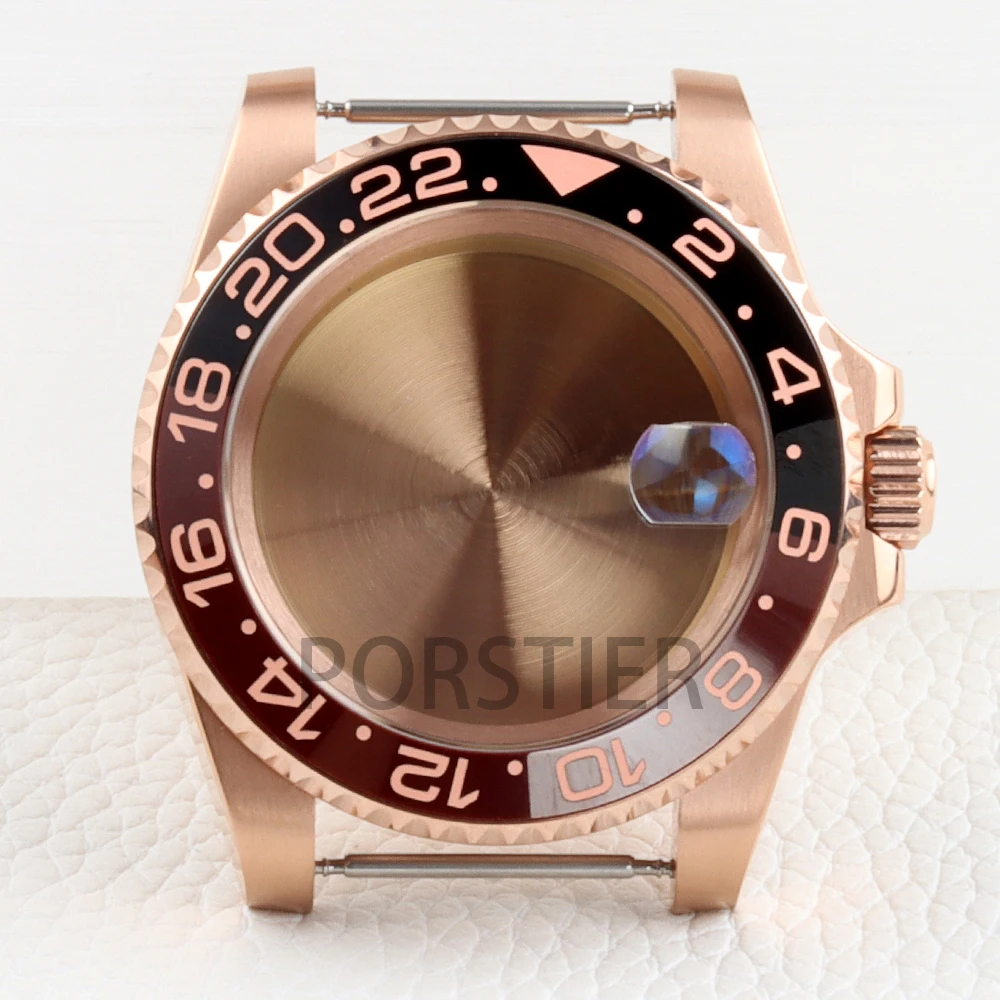 ارتفع الذهب 40 مللي متر NH35 حالة 316L الفولاذ المقاوم للصدأ الياقوت الزجاج ل SUB GMT يخت ماستر NH34 NH35 NH36 NH38 حركة 28.5 مللي متر الطلب #4