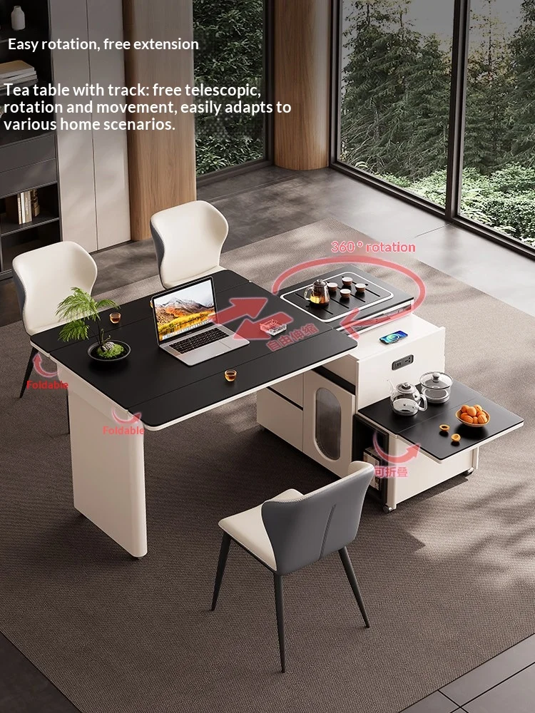 Rotating Telescopic Tea Table Sintered Stone Multi Use Tea Dining Office Smart Stove Scratch Resistant Eco Friendly Home Furnitu