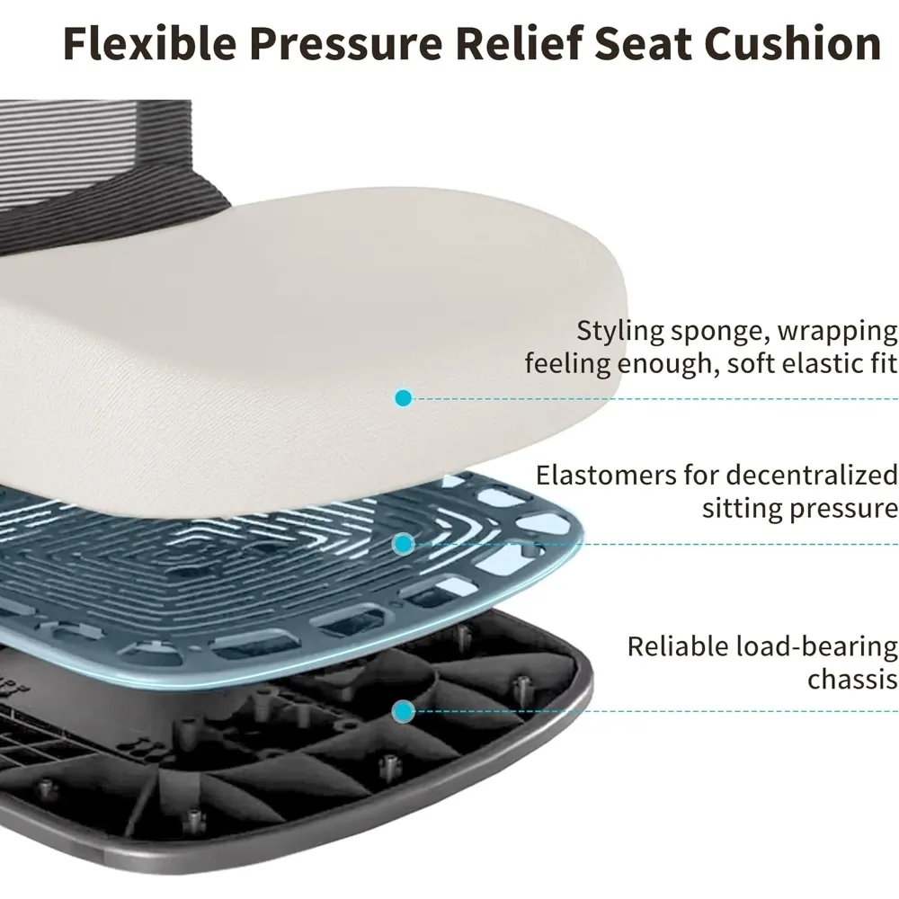 كرسي مكتب شبكي بعجلات، كرسي مريح مع دعم قطني، كرسي مكتب منزلي مع عمق مقعد قابل للتعديل