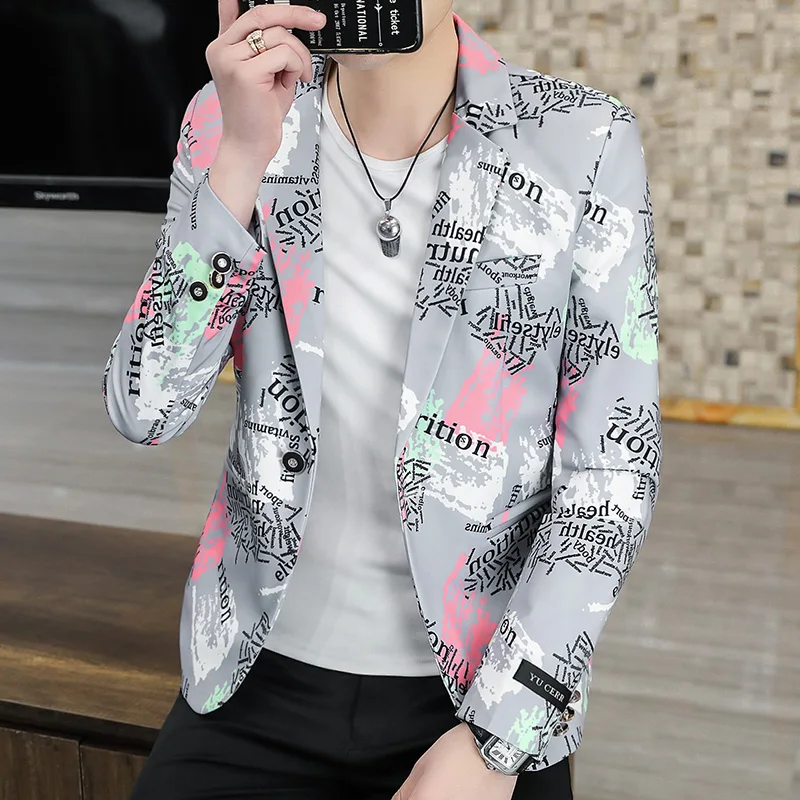 2022 New Fashion Print Suit Jacket Men\'s Slim Fit Casual Blazers Streetwear Social Club Prom Formal Party Suit Coats Hommes