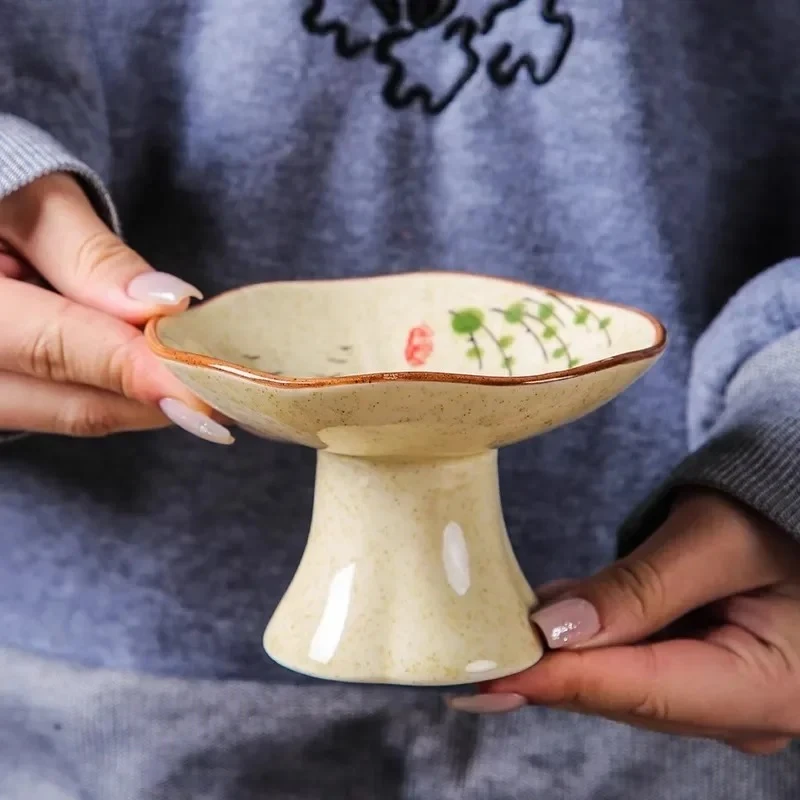 Retro Ceramic High Footed Plate Creative Dessert Plate Sushi Snack Plate Serving Plates Molecular Cuisine Restaurant Tableware