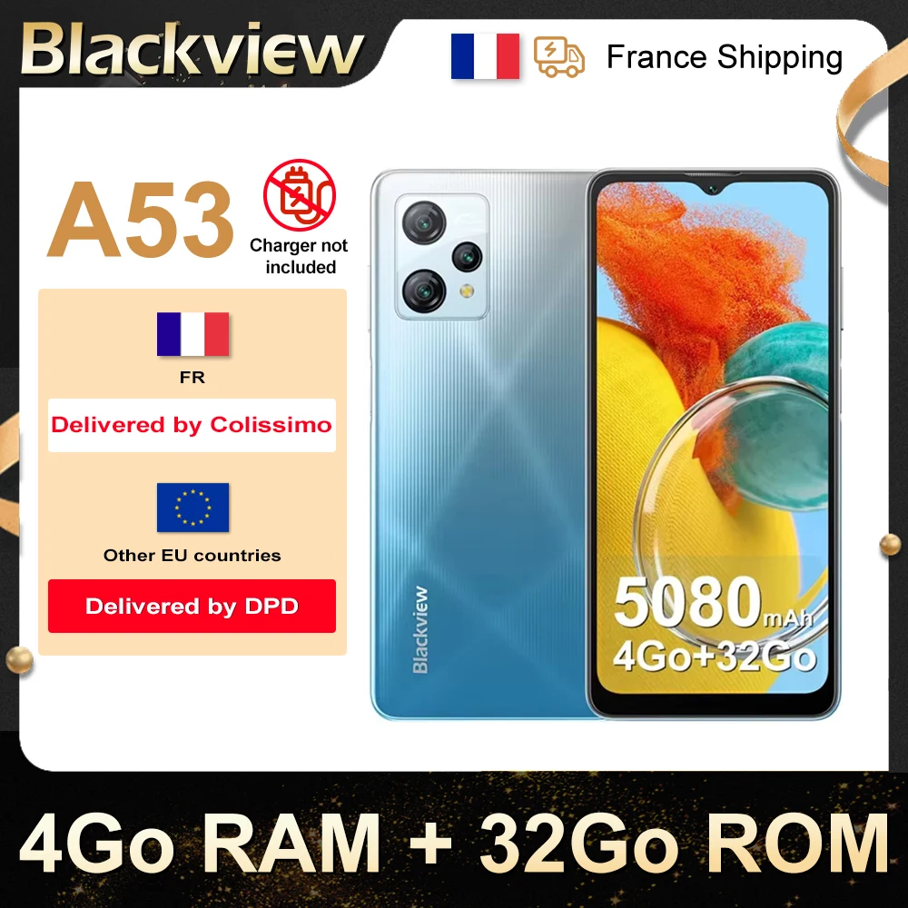 Blackview A53 [No EU charger] Smartphone 6.5'' 4GB + 32GB 5080mAh 13MP Android 12 Phone 4G GPS