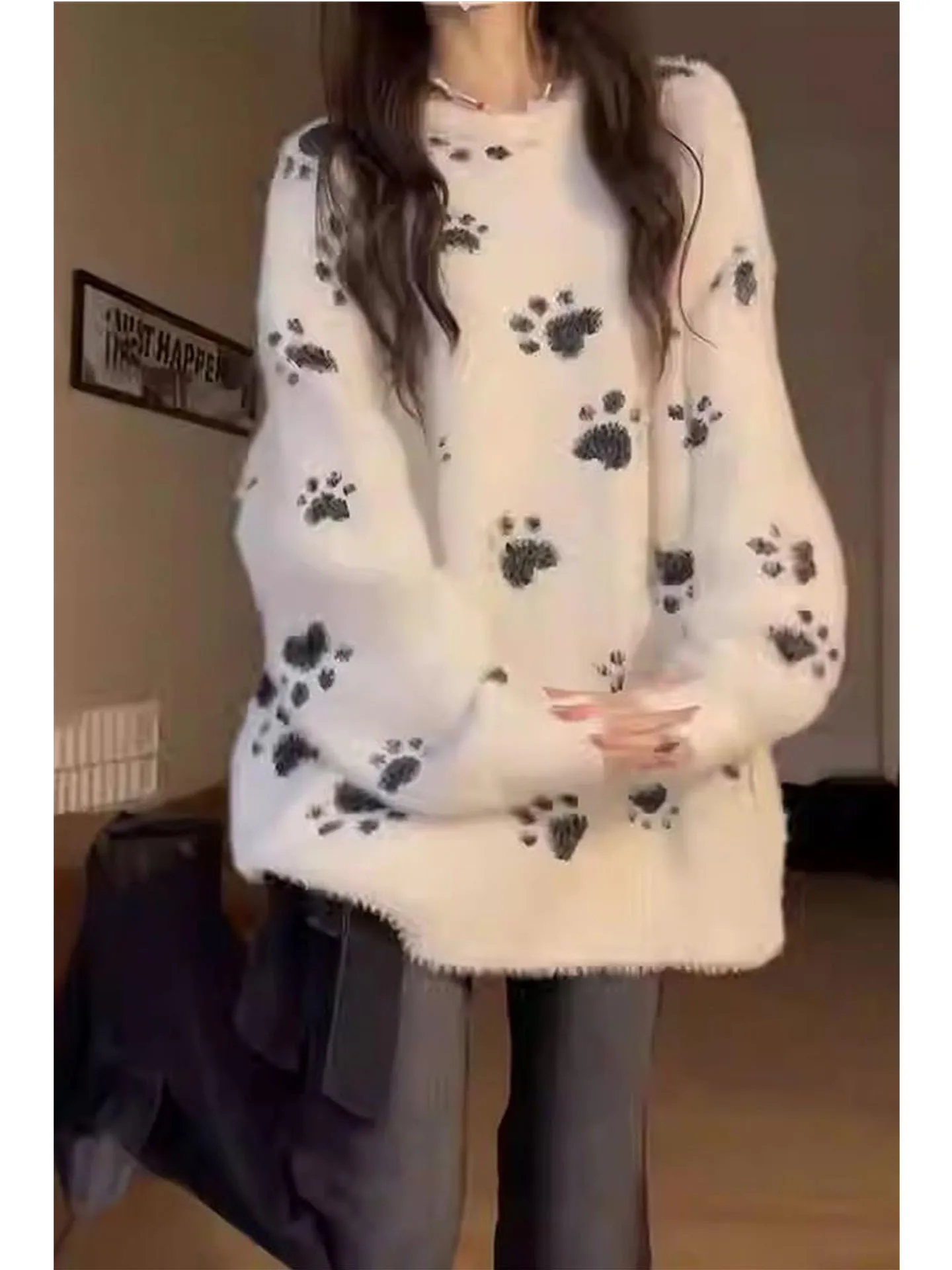 

Мягкий уютный свитер с круглым вырезом для женщин, свободного кроя, с длинными рукавами, осенне-зимний, модный, в стиле lazy style, имитация меха, вязаный.