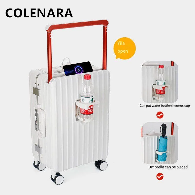 COLENARA-Valise d\'embarquement pour ordinateur portable avec cadre en aluminium, valise à roulettes, bagages de cabine, ouverture avant, 20 pouces,