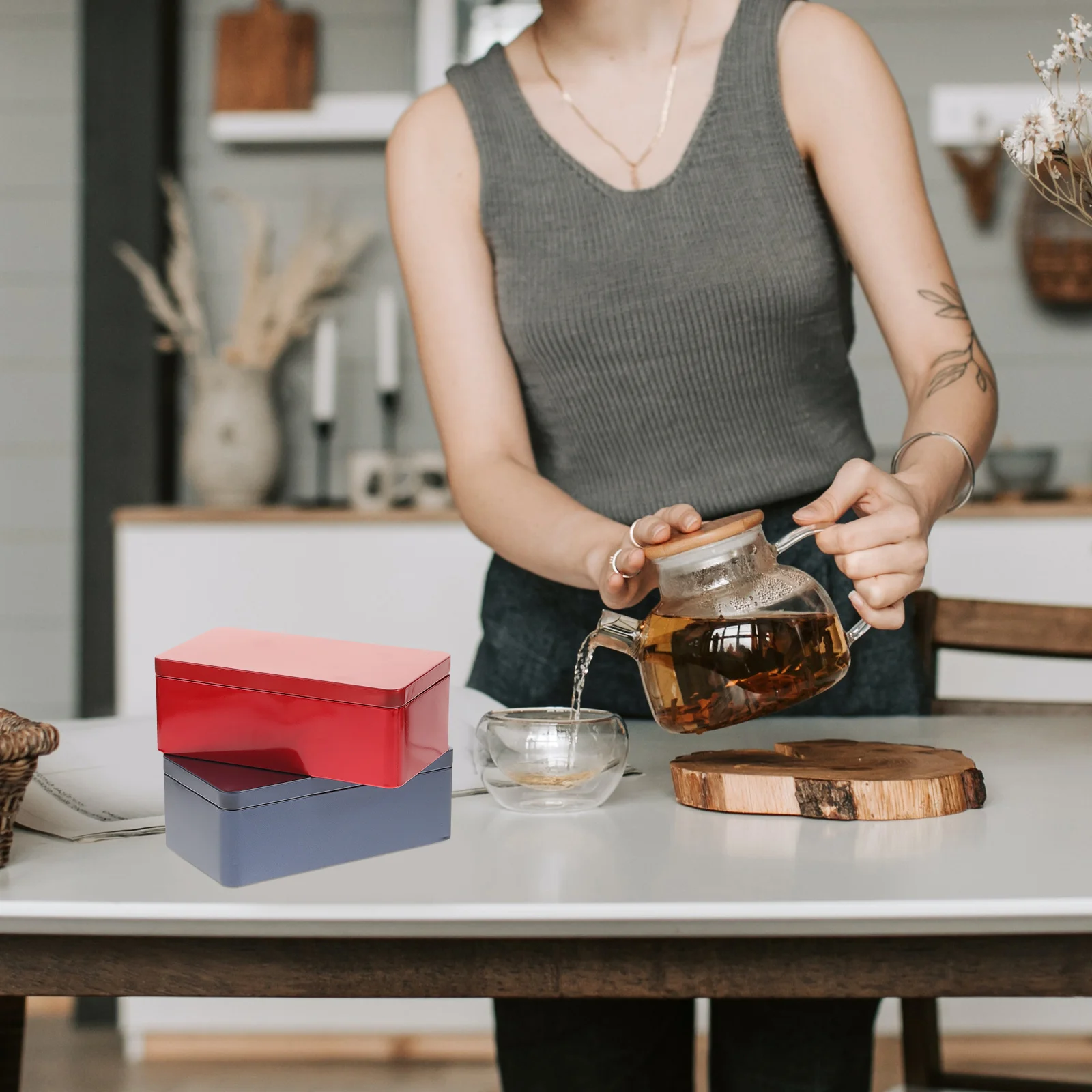 

2pcs Rectangular Tinplate Boxes Mini Portable Tea Leaf Storage Containers Food Grade Metal Bins For Candy Chocolate