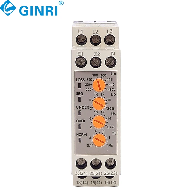Three Phase AC 220V 400V Adjustable Automatic Voltage Monitoring Relay Overvoltage Undervoltage Protector