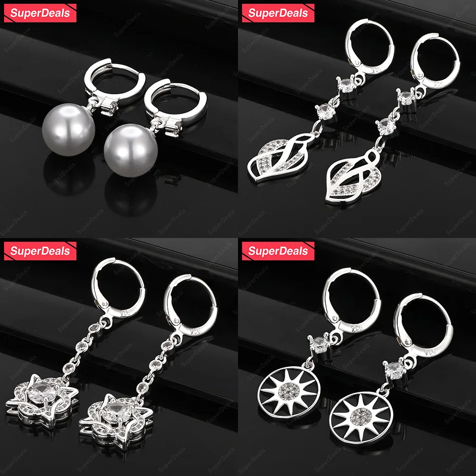 

SuperDeals AAA Zircon 925 Sterling Silver Round Beads Flower Hollow Leaves Drop Earrings Lady Beautiful Jewelry Anniversary Gift