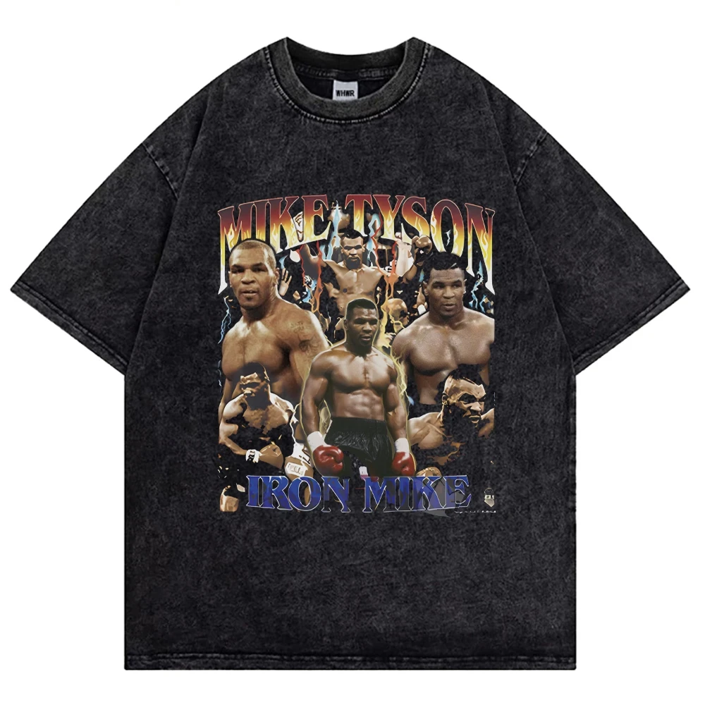 Mike Tyson Vintage T-shirts Washed T Shirt Streetwear Retro Tshirt Summer Short-sleeved Shirts Boxing Champion Oversized Tshirts