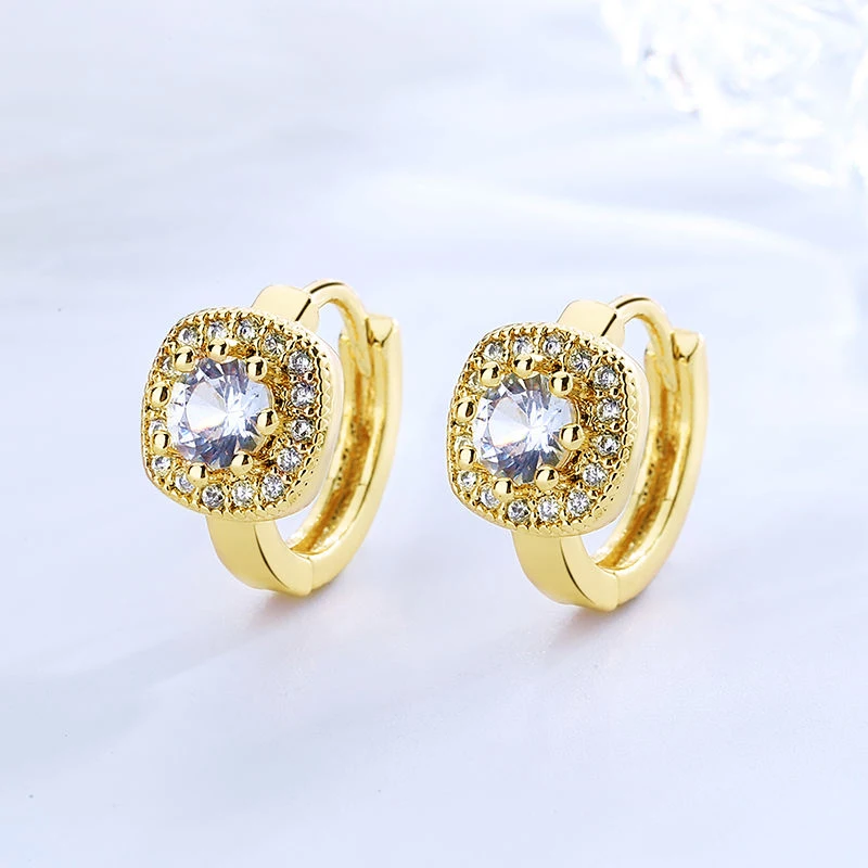 

Halo Moissanite Hoop Earrings for Women 11mm Cushion Frame Huggie Hoops Copper Fashion Jewelry