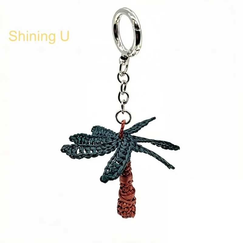 Shining U Raffia Coconut Tree Keychain for Women Men Bag Charms Palm Fashion Accessory Holiday