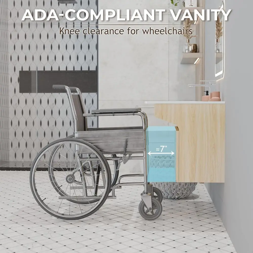 الغرور العائم الحديث المتوافق مع ADA مع خزانة خشبية وحجر الراتنج وقضيب إمساك لكبار السن وكبار السن والمعاقين - Wheelchai