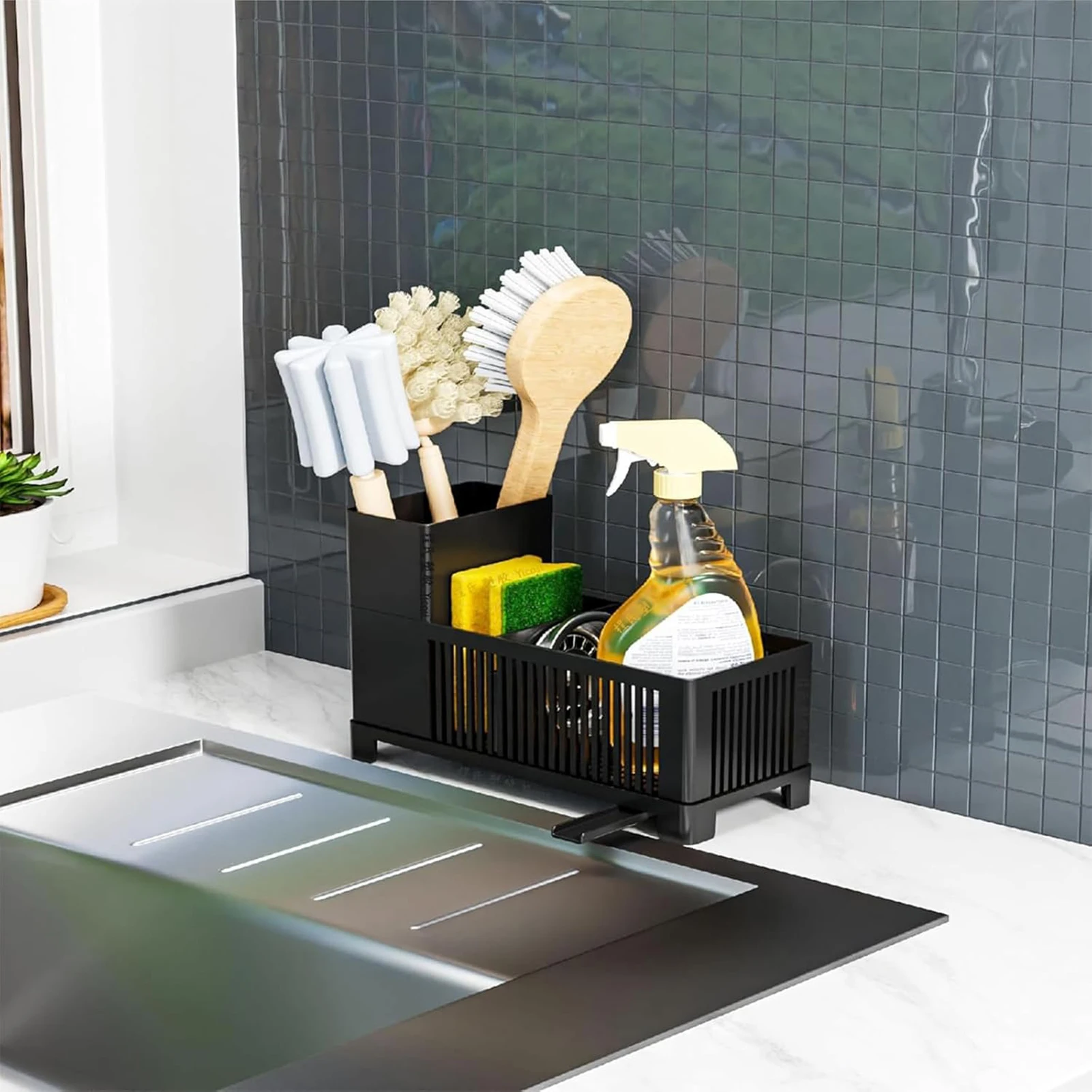 

Sink Organizer Rack Kitchen Bathroom Plastic Storage Drain Rack For Toiletries Cleaning Tools Multifunctional Home Storage Tools