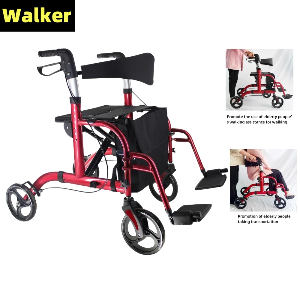 Walking Assistance For The Elderly Disabled Rehabilitation With Seat Pedals And Foot Pedals Multi-Function Household Walker Aids