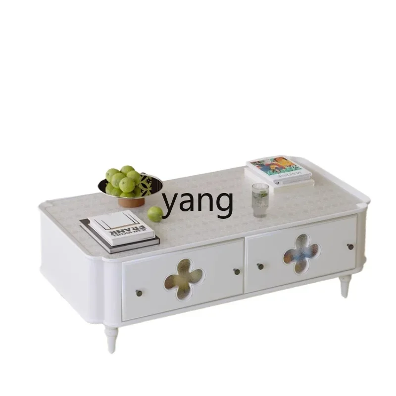 

LH cream wind coffee table living room household small apartment small table light luxury high-end glass coffee table
