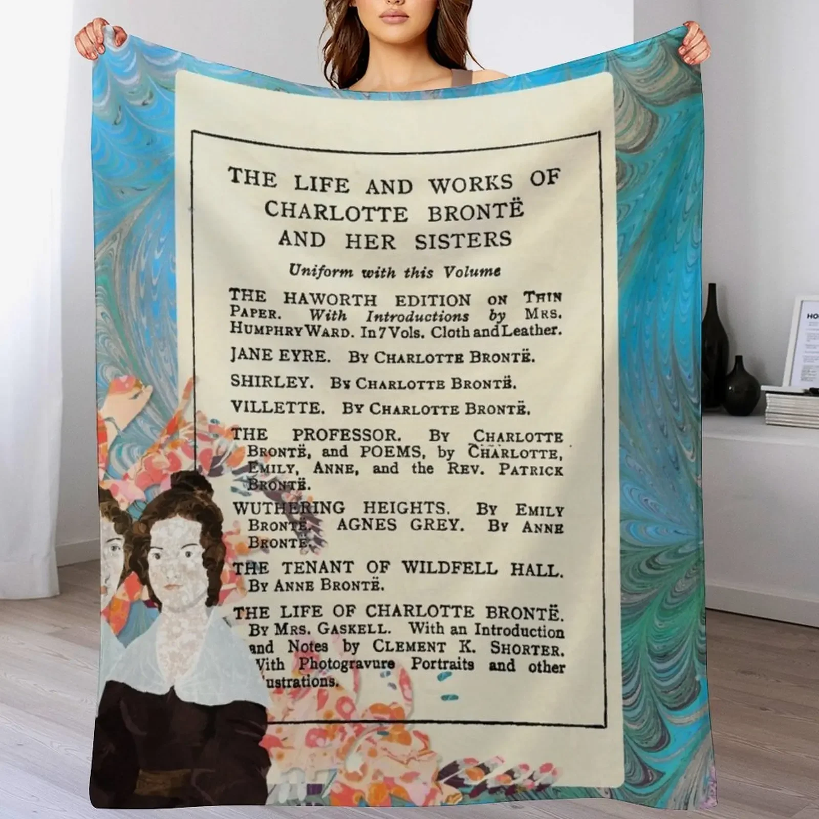 Bronte Complete Works Marbled Paper Collage Throw Blanket Soft Sherpa Fleece Warm Blanket for Winter