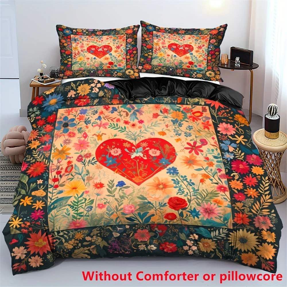 

2/3pcs Love Flowers and Plants Pattern Print Duvet Cover Set (1 Duvet Cover + 1/2 Pillowcase, Without Core), Retro Plant Theme
