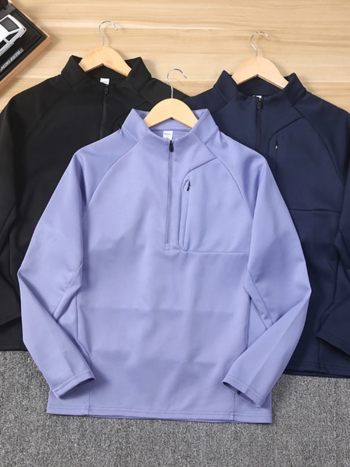 Outdoor Functional Spring Men's Half Zip Hooded Long Sleeve Simple Comfortable Sports Training Fitness Collar Base Layer Male