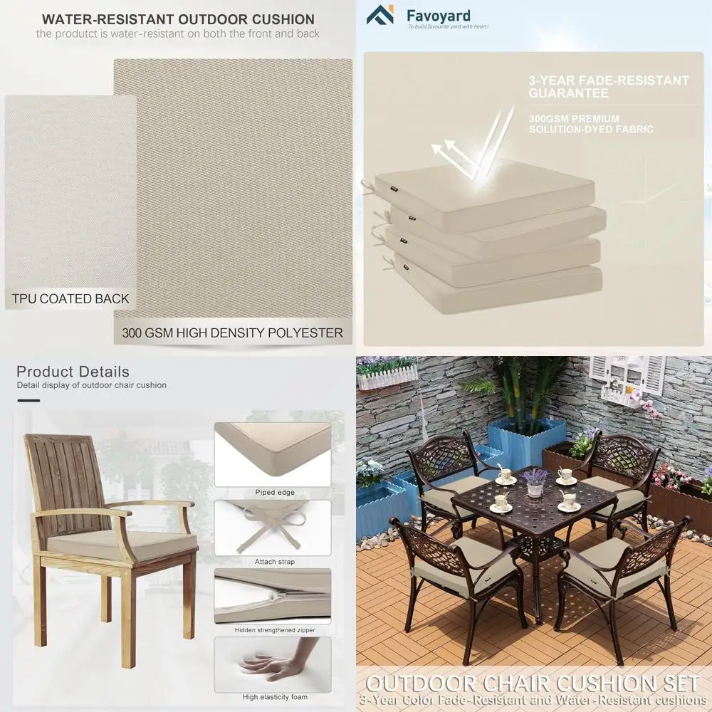 

Set of 4 Outdoor Patio Chair Cushions, 19x19x2 Inches, Fade & Water Resistant, with Zipper and Straps for Dining Chairs