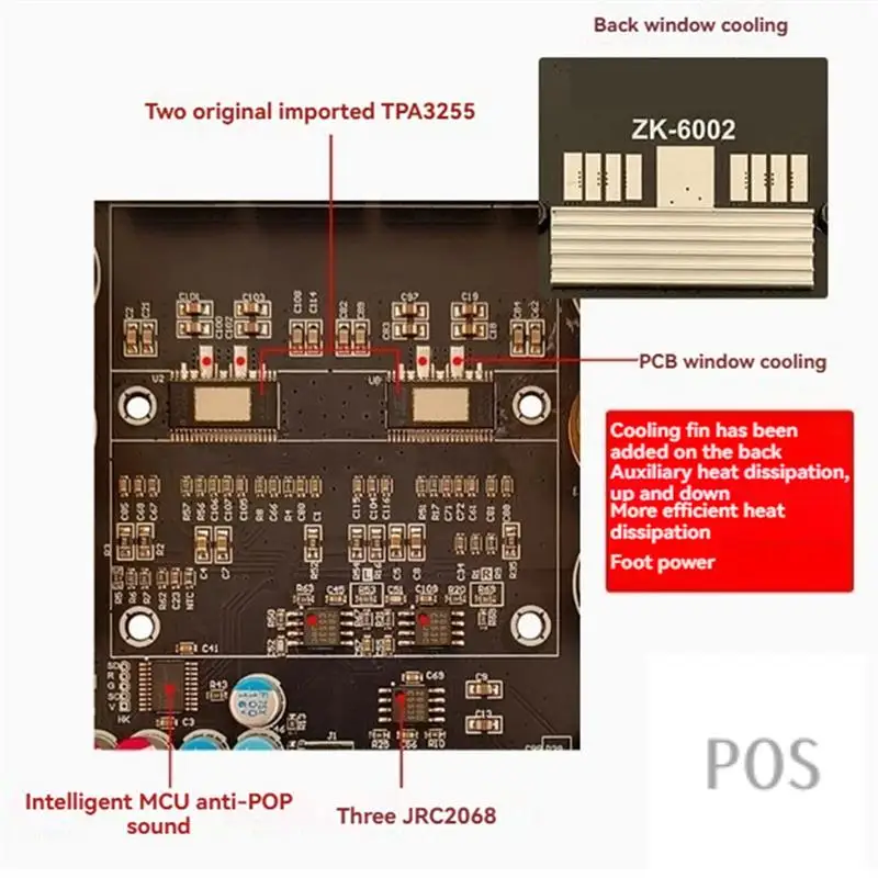 ZK-6002 Плата аудиоусилителя 2.0 Стерео с высокочастотной модуляцией 600 Вт + 600 Вт TPA3255-POS