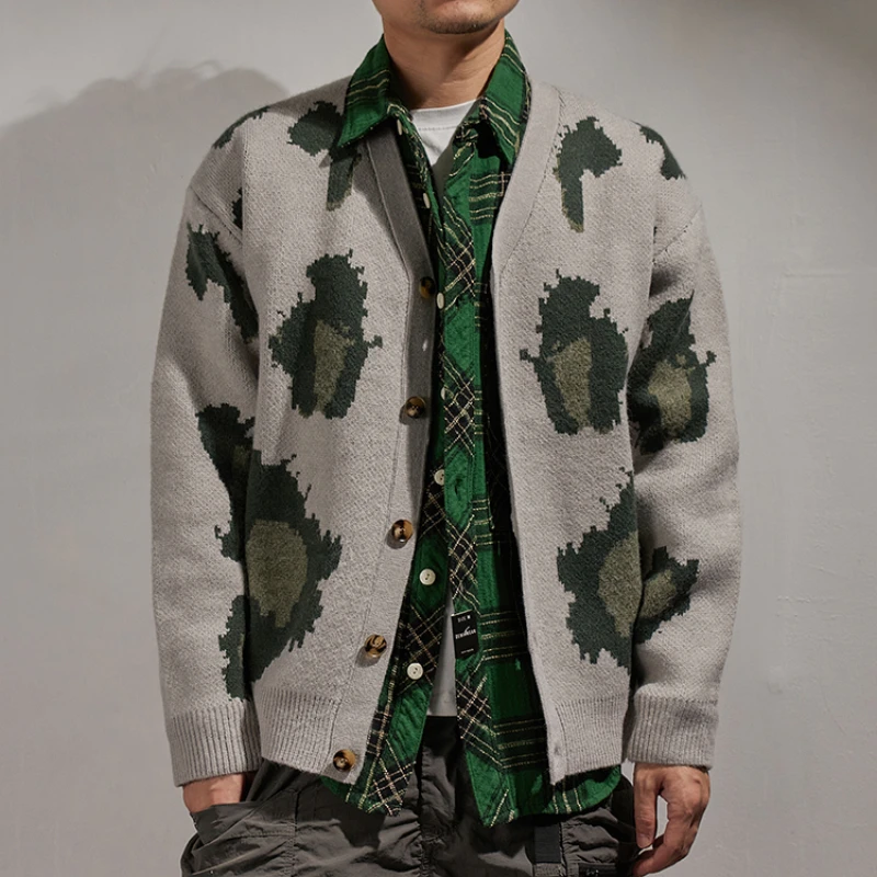 

Fashion Cardigan Sweater Men's Autumn Versatile Loose Sweater V-neck Casual Sweater Coat