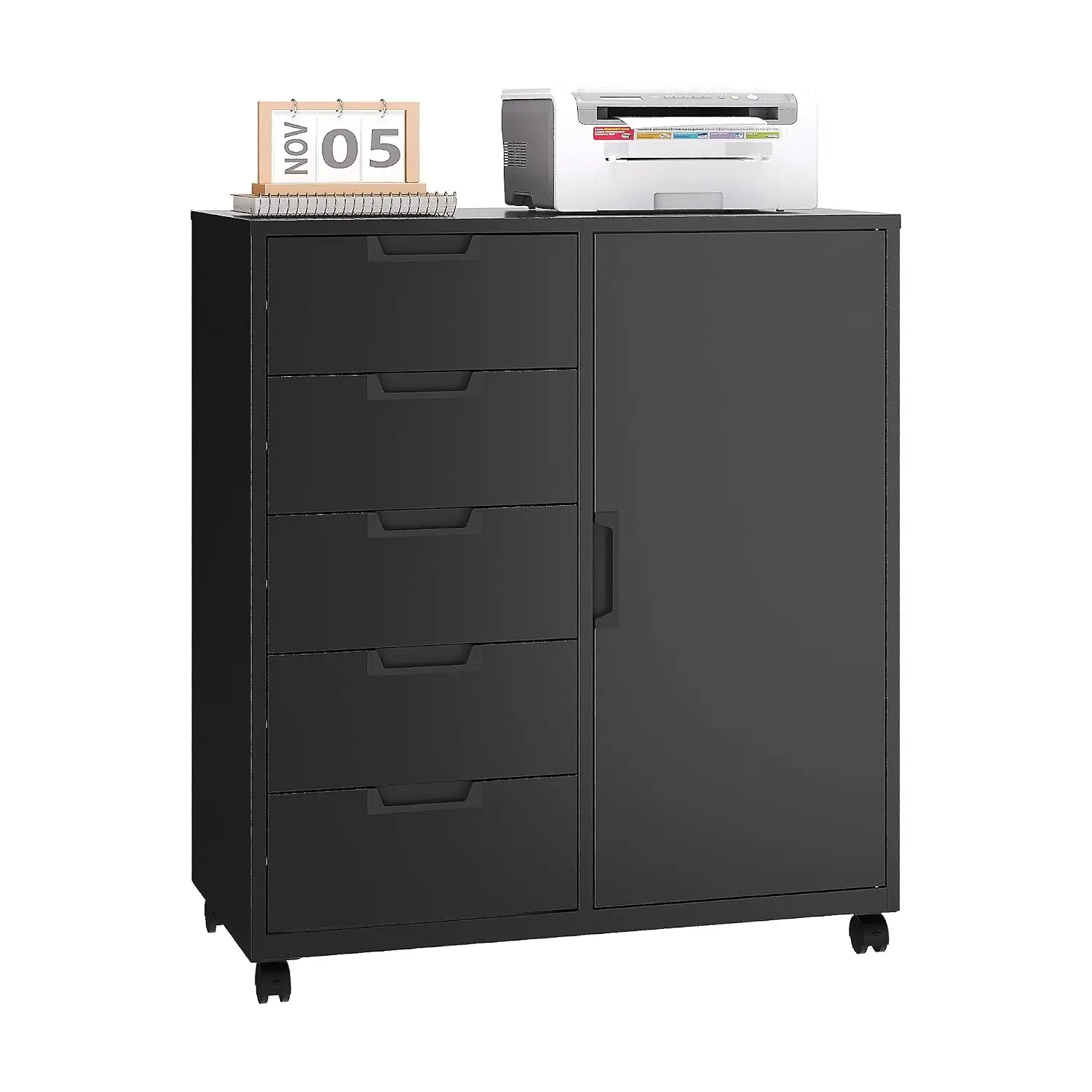 5-Drawer Metal Filing Cabinet with Wheels & Storage Shelves, Mobile Printer Stand for Home Office, Customized