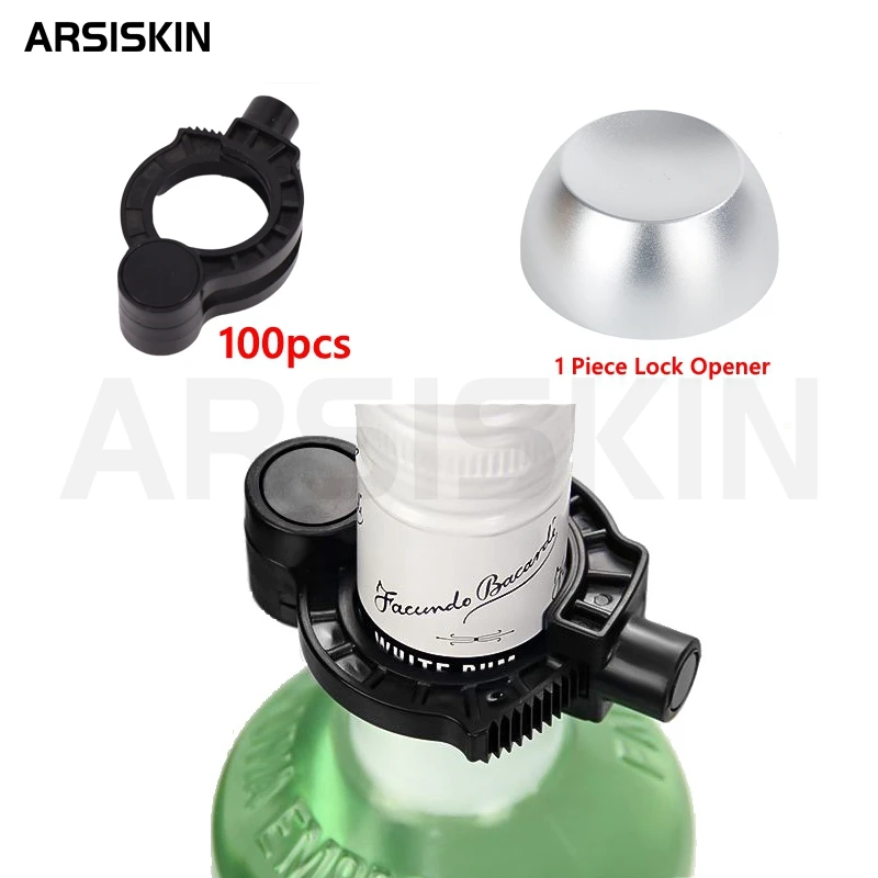 

100 шт. жестких защитных бирок EAS 58 кГц для винных бутылок, противоугонные бирки для винных бутылок, замки для горлышка бутылок для супермаркетов с открывателем для замков