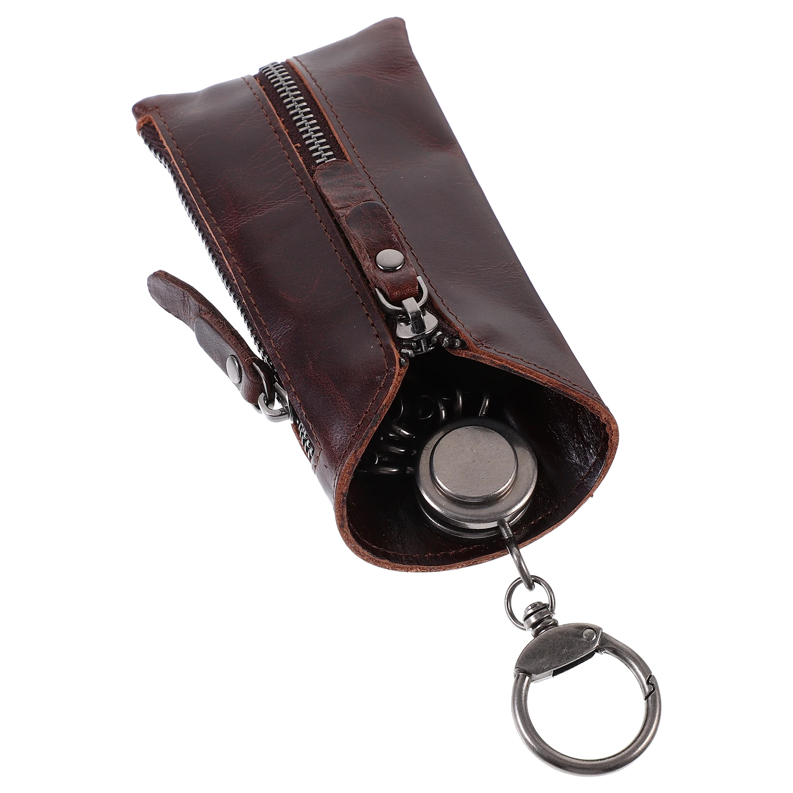 

Cowhide Key Case 6 Keyrings Brown Wallet Organizer Compact Lightweight Easy Carry for Men Women Students