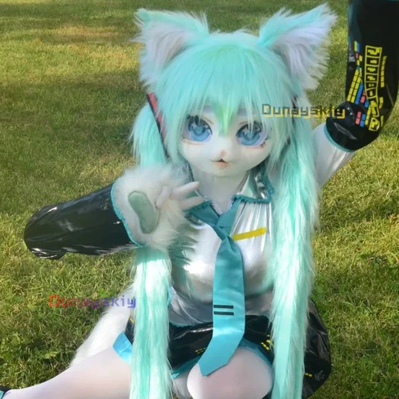 毛皮のような初音ミクコスプレマスク獣頭カスタム着ぐるみヘッドセット