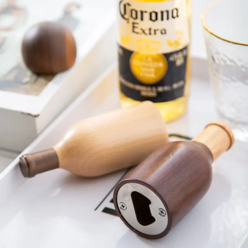 

Creative Bottle Opener Home Stainless Steel Beer Can Opener Black Walnut Refrigerator Stick Magnetic Suction Bottle Starter