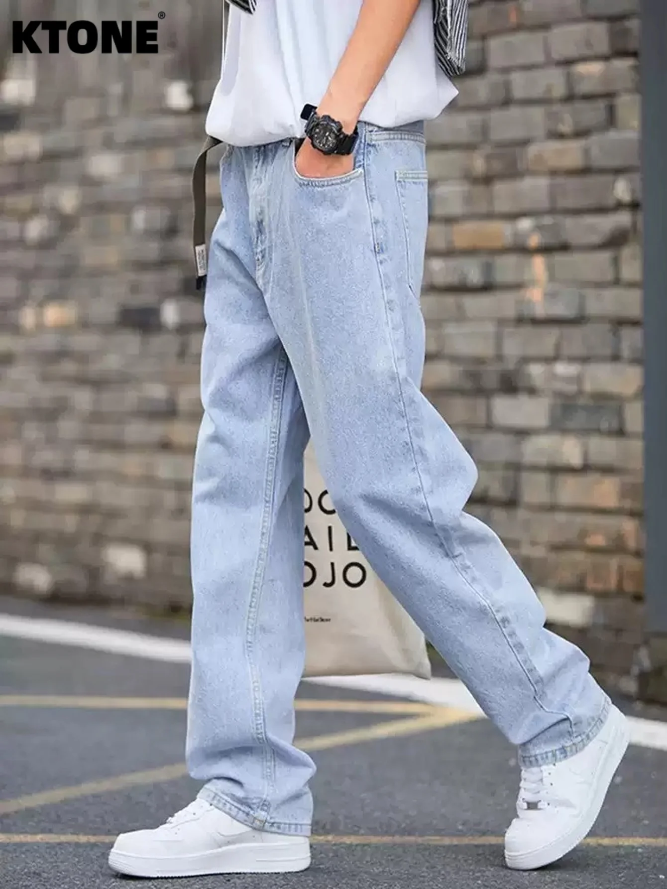 

Men's Blue Slim Jeans Pants Light Retro For Dating Y2K Original Drip Denim No accessories or belts included