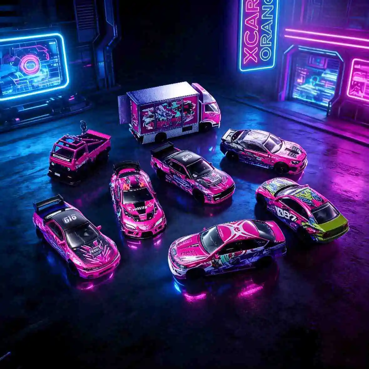 XCARTOYS 1/64 1087X Drift Racing Team End Box Set Blind Box Truck Small Car GT86/S13/E46 Racing Model